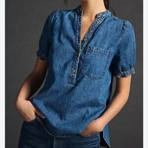 Anthropologie Pilcro Aly Puff Sleeve denim short sleeve Blouse top XL